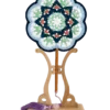 blue green floral round fan detail view