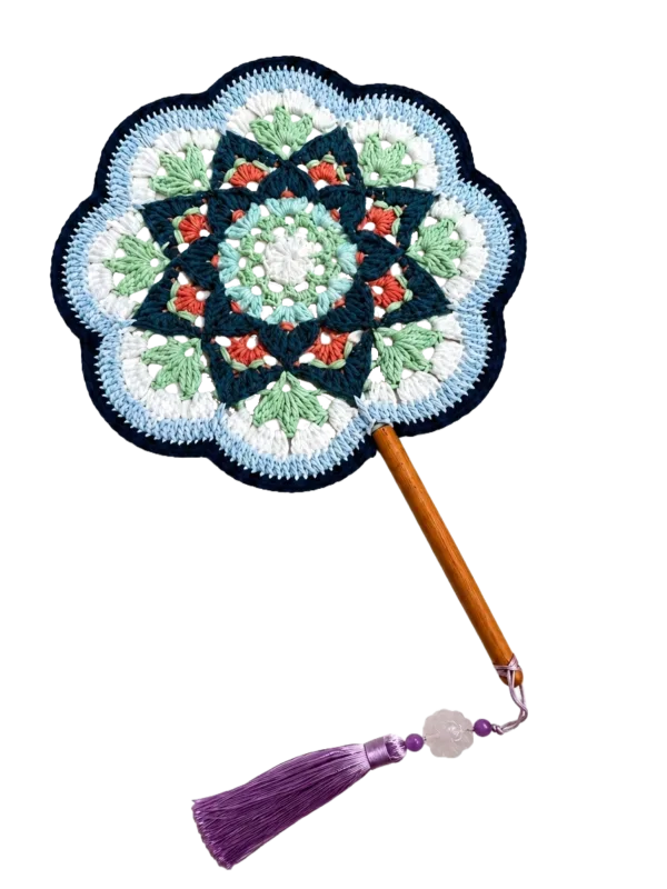blue green floral round fan main image