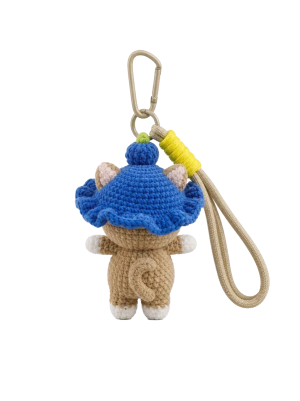 blue hat cat bag charm back view