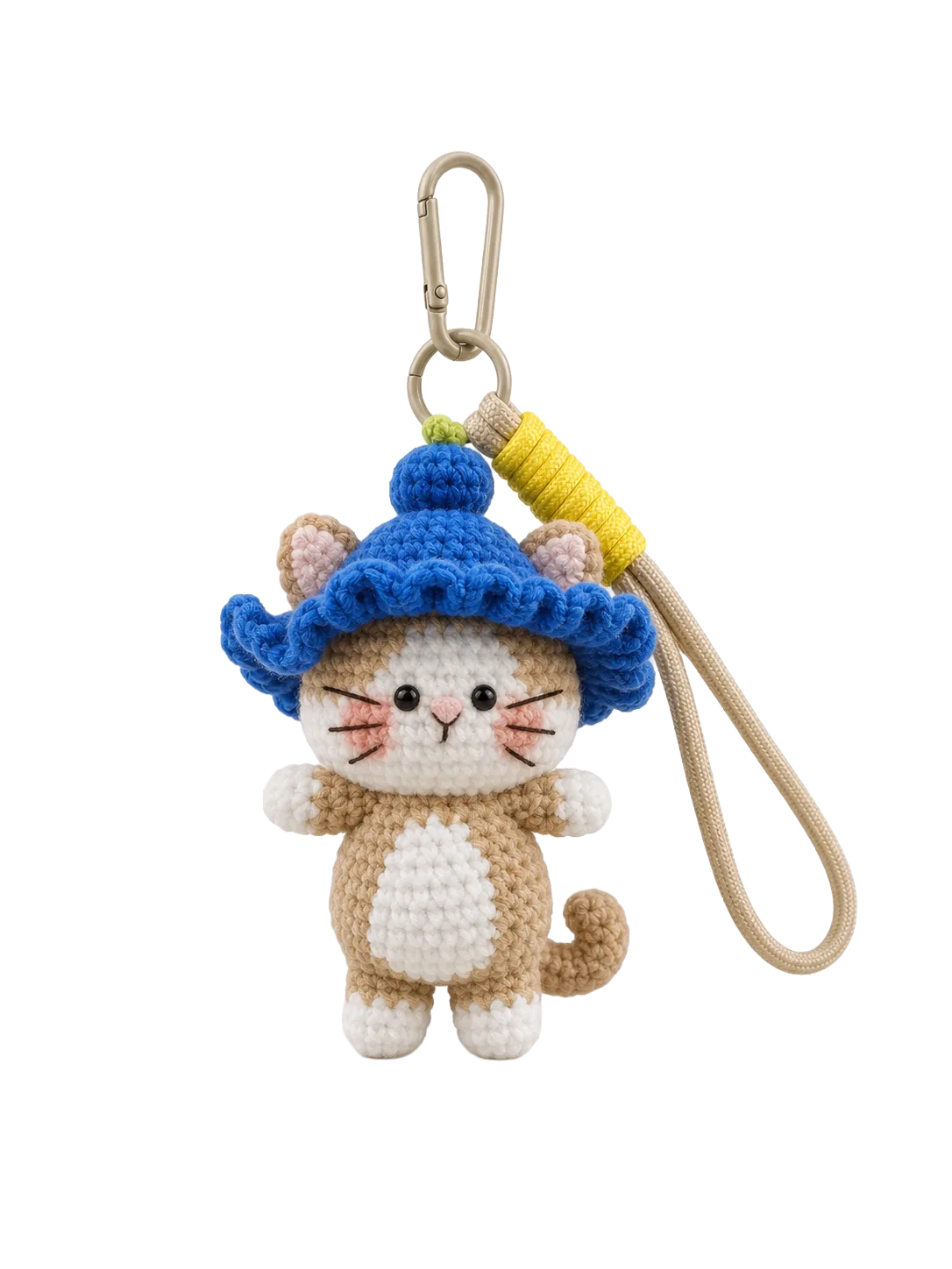 blue hat cat bag charm front view