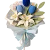 blue tulip lily keepsake bouquet side view