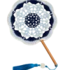 blue white porcelain round fan detail view