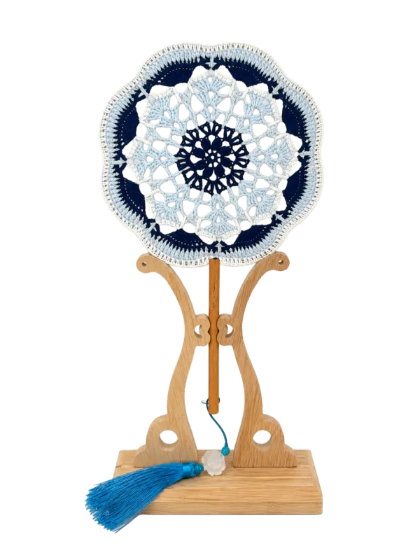 blue white porcelain round fan hanging display
