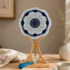 blue white porcelain round fan top view