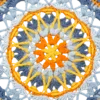 blue yellow mandala round fan detail view