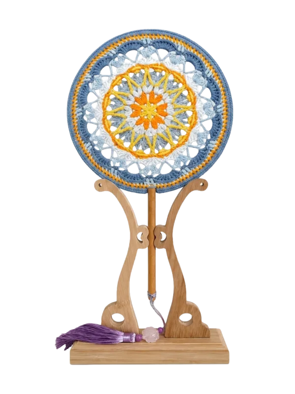 blue yellow mandala round fan hanging display