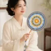 blue yellow mandala round fan lifestyle scene