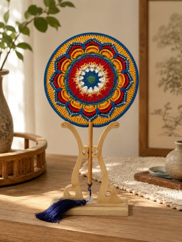 colorful mandala round fan top view