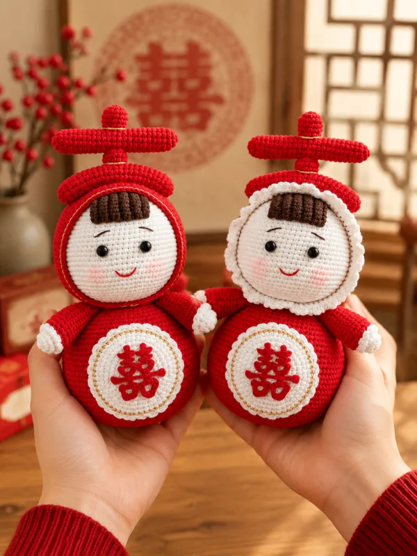 double happiness couple doll set back view