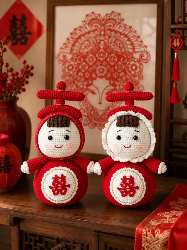 double happiness couple doll set top view