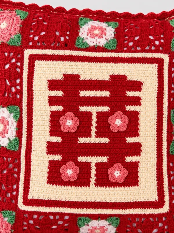 double happiness wedding pillow close up detail