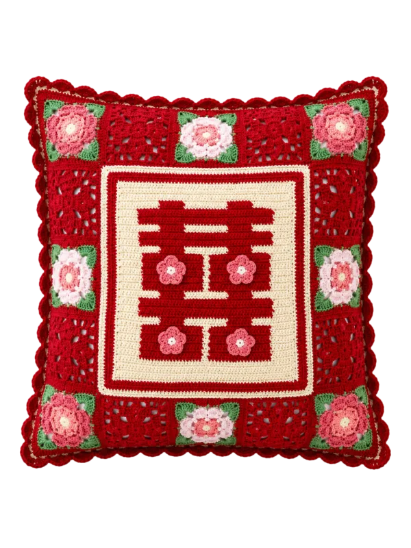 double happiness wedding pillow front view