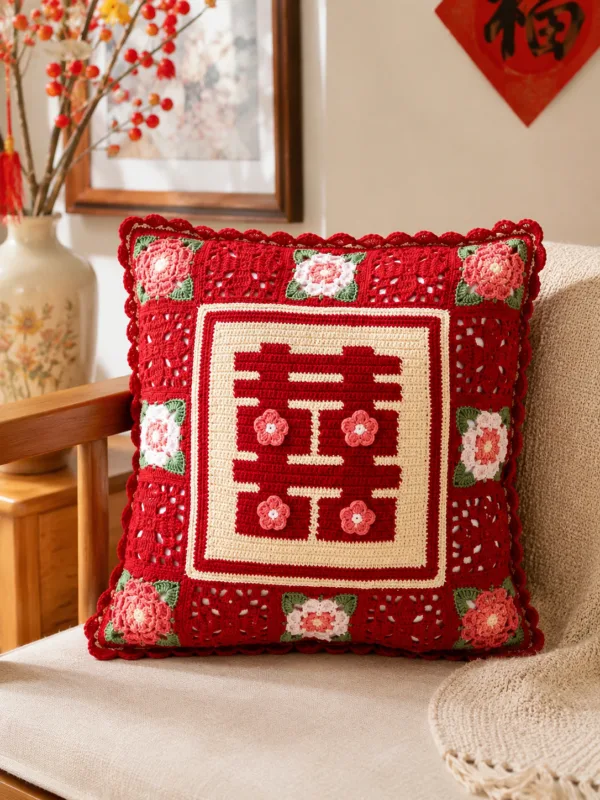 double happiness wedding pillow lifestyle scene