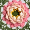 green pink peony round fan close up detail