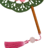 green pink peony round fan detail view