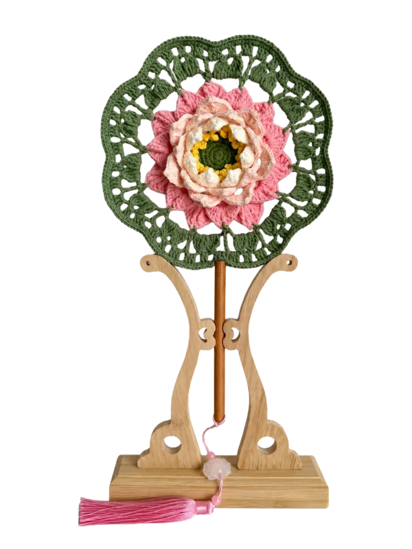 green pink peony round fan hanging display