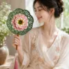 green pink peony round fan lifestyle scene