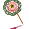 green pink peony round fan main image