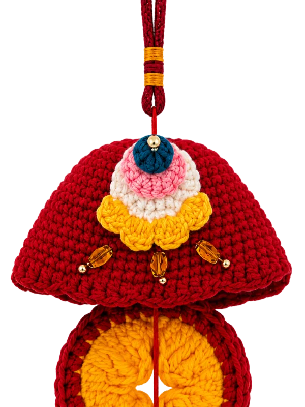 lucky coin tassel hanging charm angled view