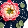 navy peony round fan close up detail