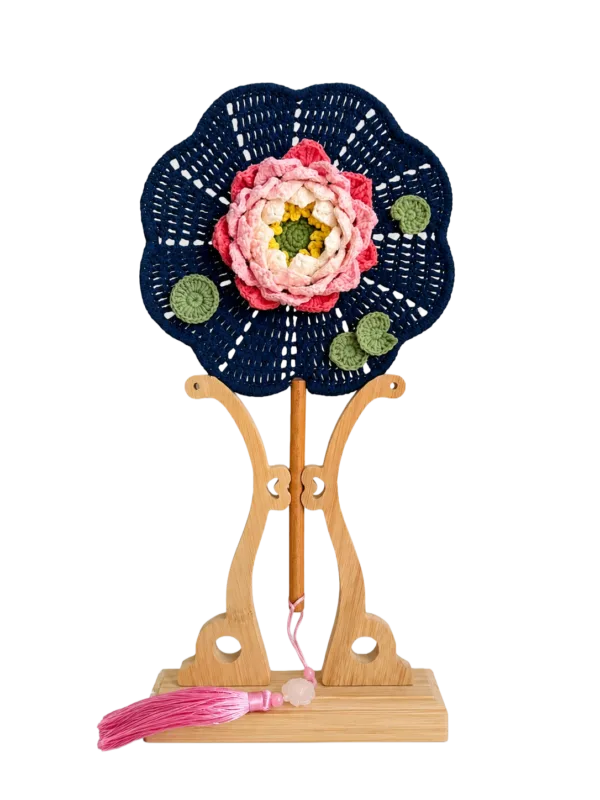 navy peony round fan hanging display