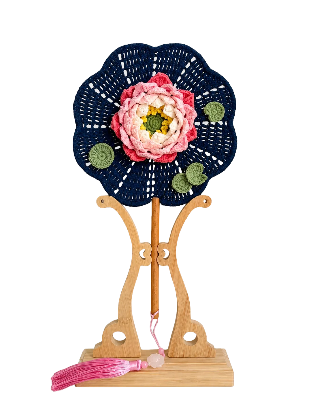 navy peony round fan hanging display