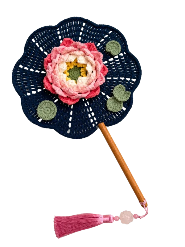 navy peony round fan main image