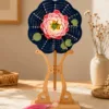 navy peony round fan top view