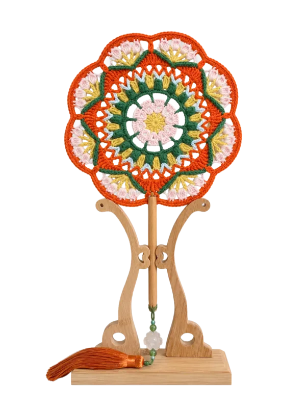 orange green floral round fan hanging display