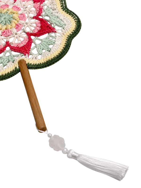 pink lotus floral round fan detail view