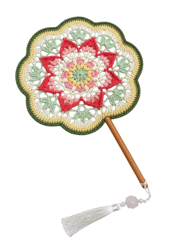 pink lotus floral round fan main image