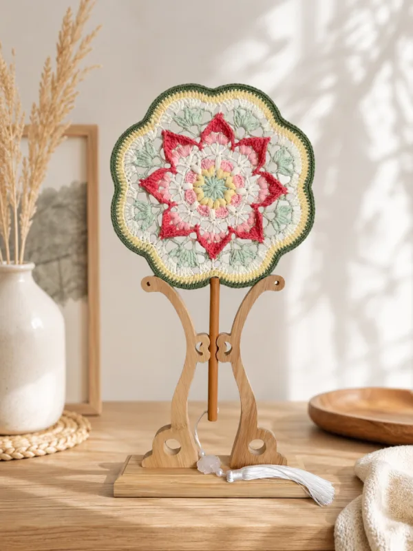 pink lotus floral round fan top view