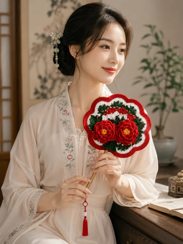 red peony palace round fan hanging display
