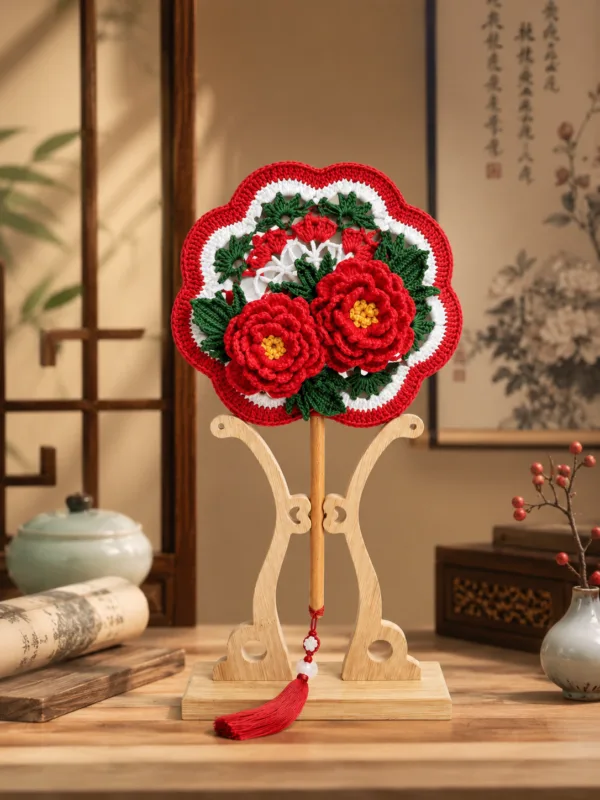 red peony palace round fan lifestyle scene