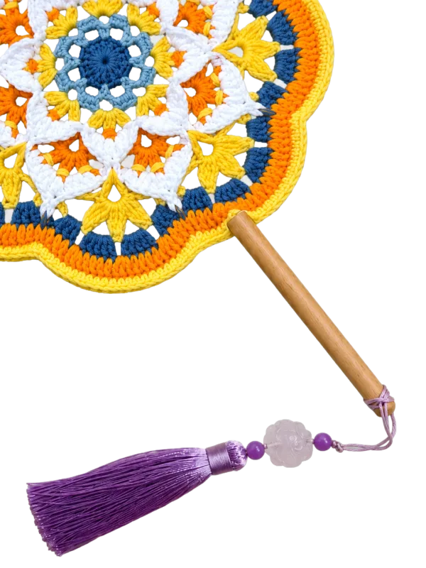 yellow blue daisy round fan close up detail