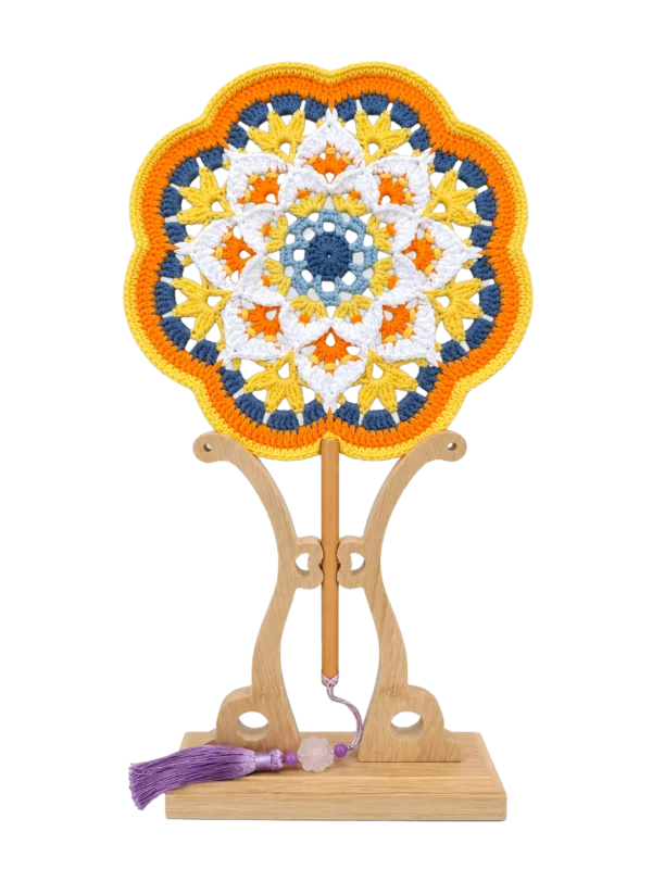 yellow blue daisy round fan hanging display