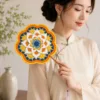 yellow blue daisy round fan lifestyle scene