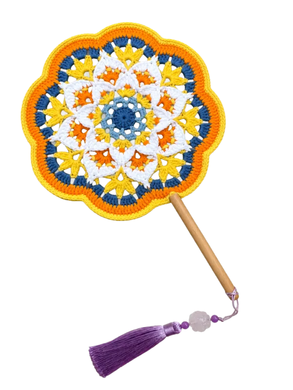 yellow blue daisy round fan main image