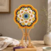 yellow blue daisy round fan top view