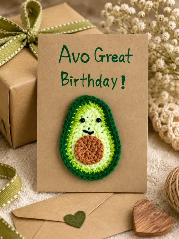 avocado birthday greeting card hanging display