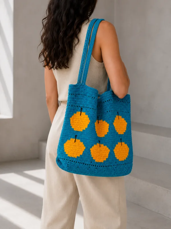 blue citrus mesh tote back view