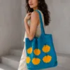 blue citrus mesh tote detail view