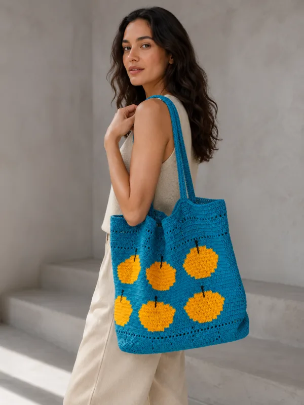 blue citrus mesh tote detail view