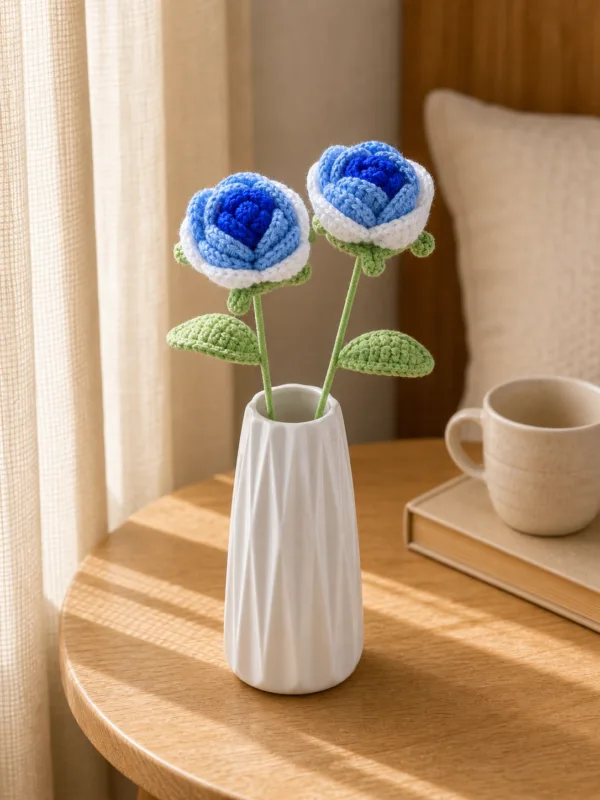 blue double flower vase ornament lifestyle scene