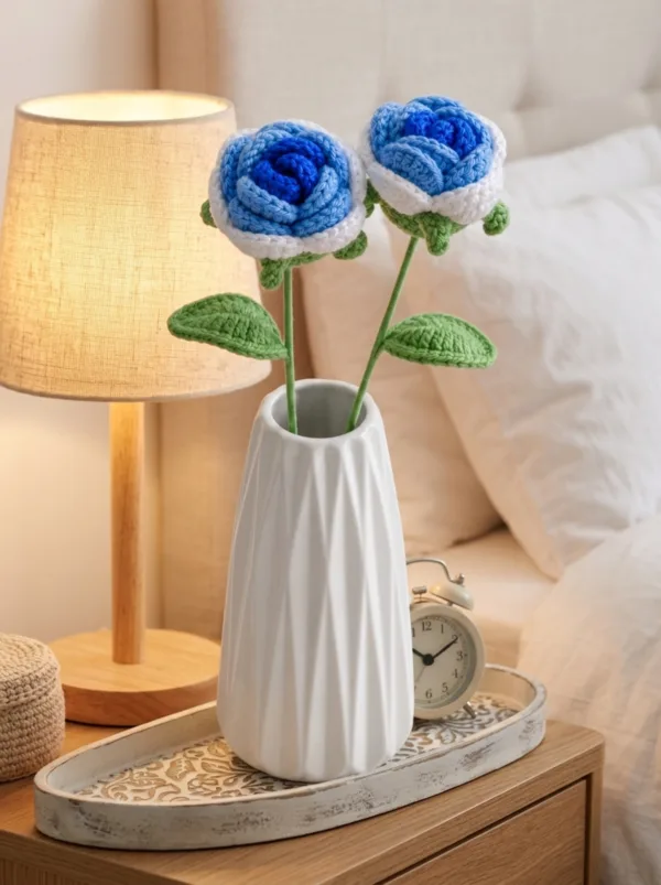blue double flower vase ornament product view