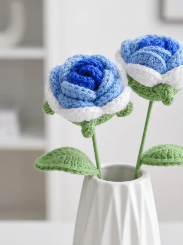 blue double flower vase ornament styled view