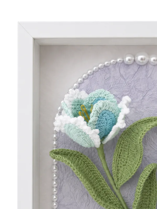 blue lily of the valley shadow box frame angled view