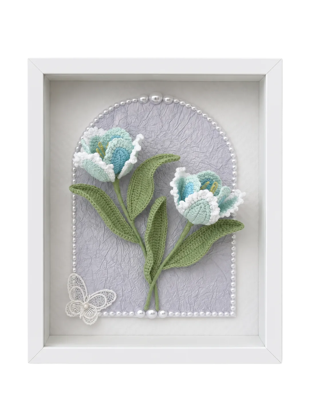 blue lily of the valley shadow box frame front view