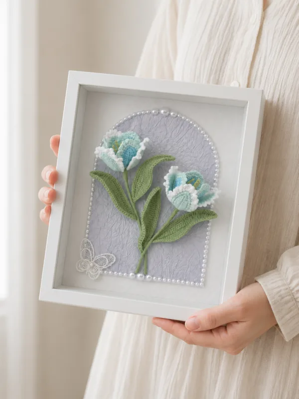 blue lily of the valley shadow box frame hanging display
