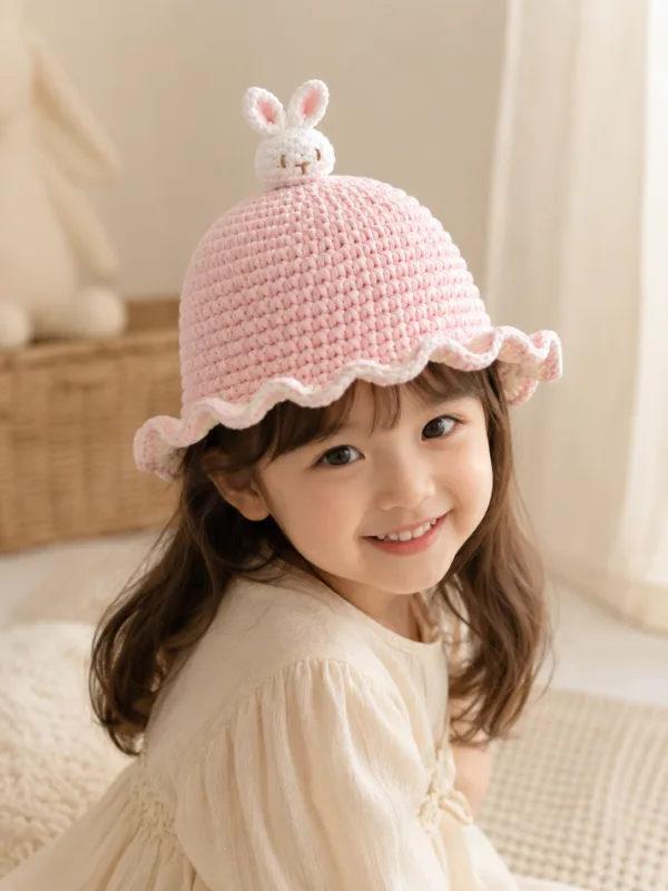 blush bunny ruffle sun hat hanging display